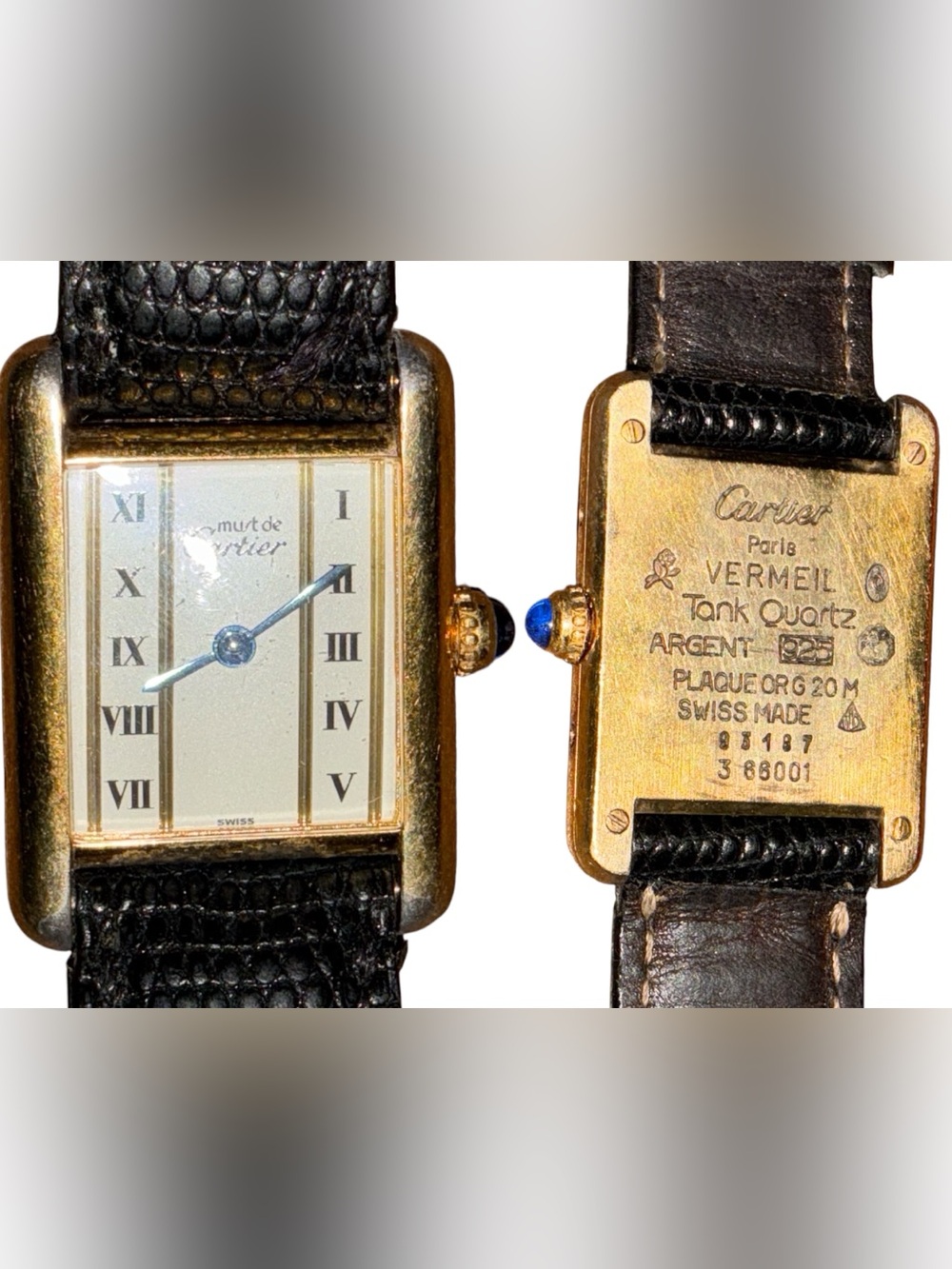 Vintage Must de Cartier Tank Vermeil Quartz 925 Watch New Battery Swiss Classic - Picture 2 of 16